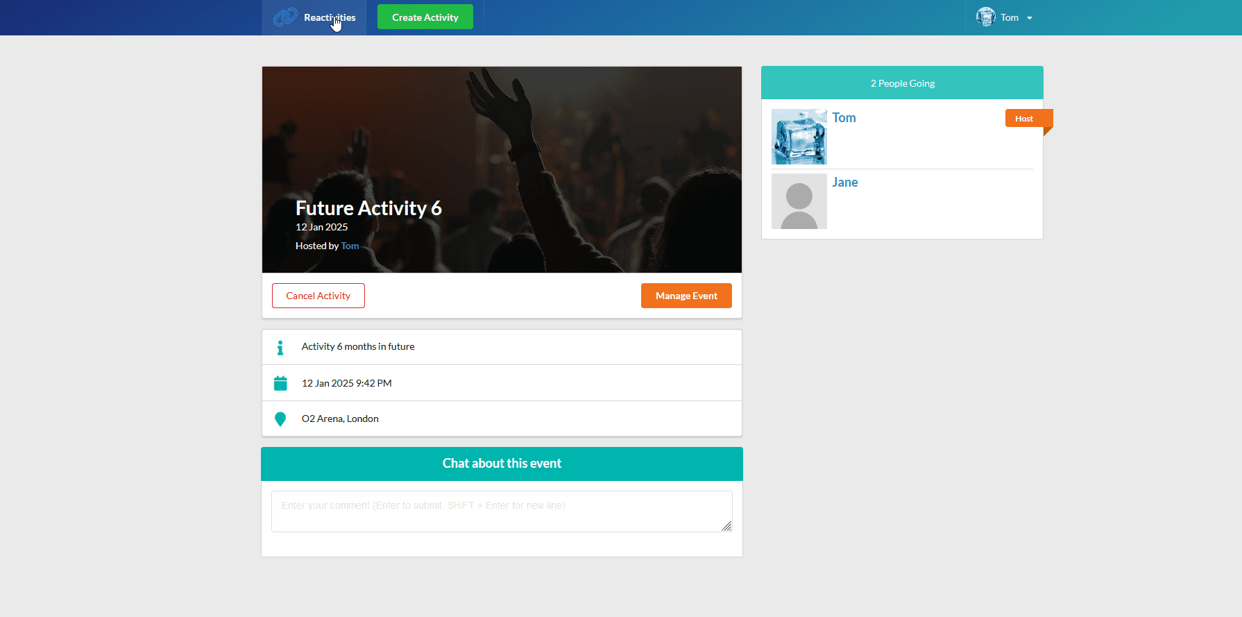 screenshot of a hosted activity