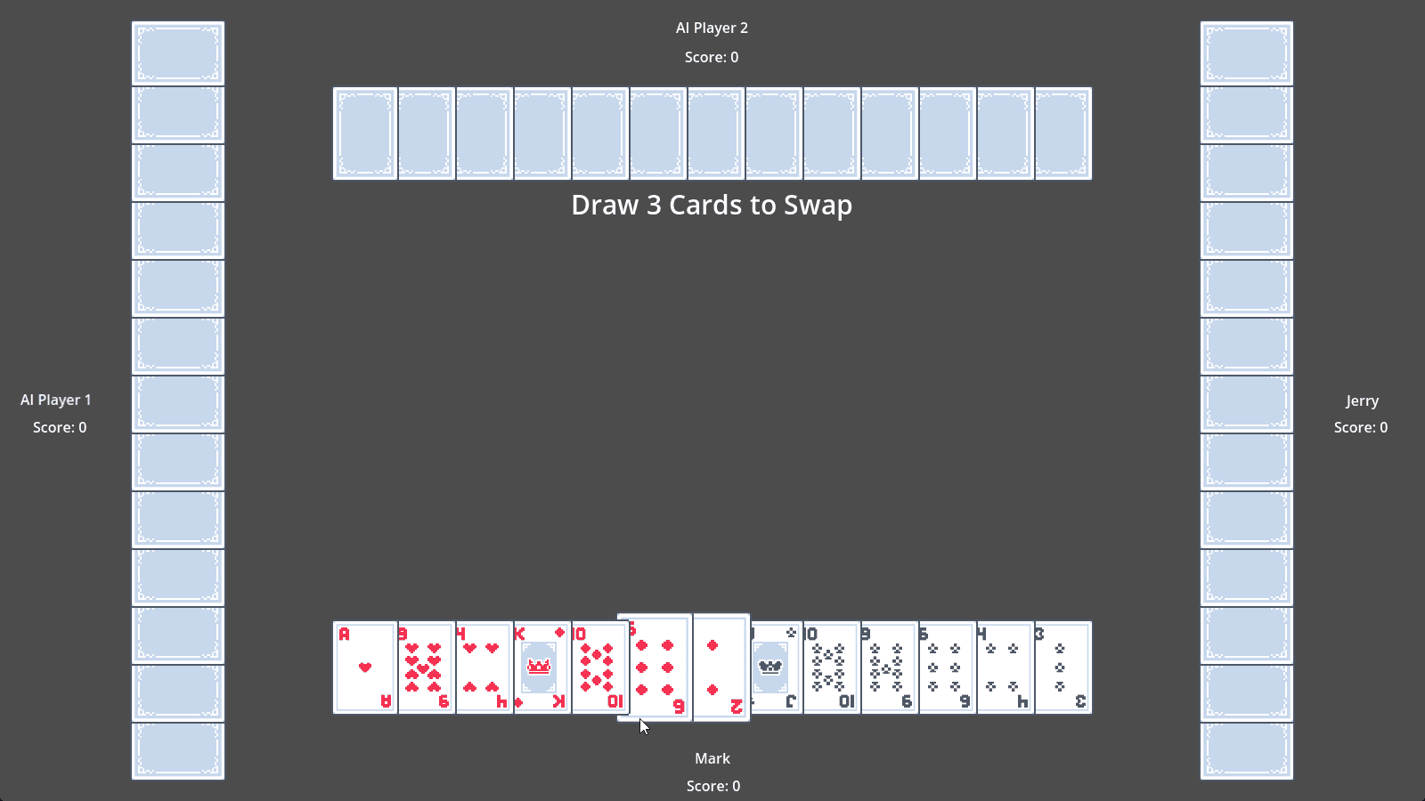 screenshot of an active Hearts game